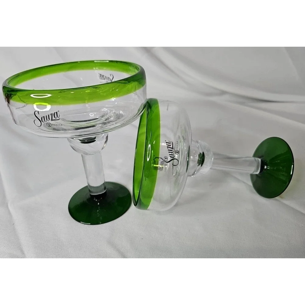 2 Festive Green Base & Rim Sauza Tequila Drink Smart‎ Margarita Glasses 16 oz